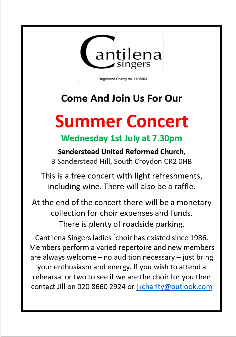 Cantilena Singers Summer Concert – 1st July